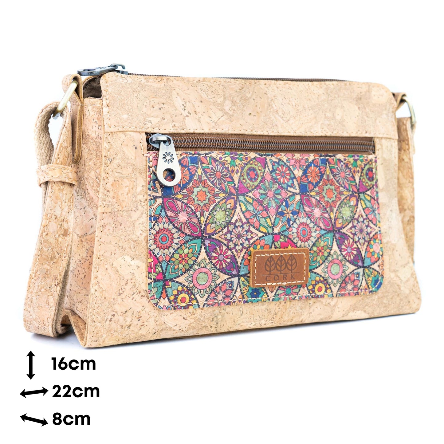Printed Cork Crossbody Bag with Front Zip Pocket BAGD-654