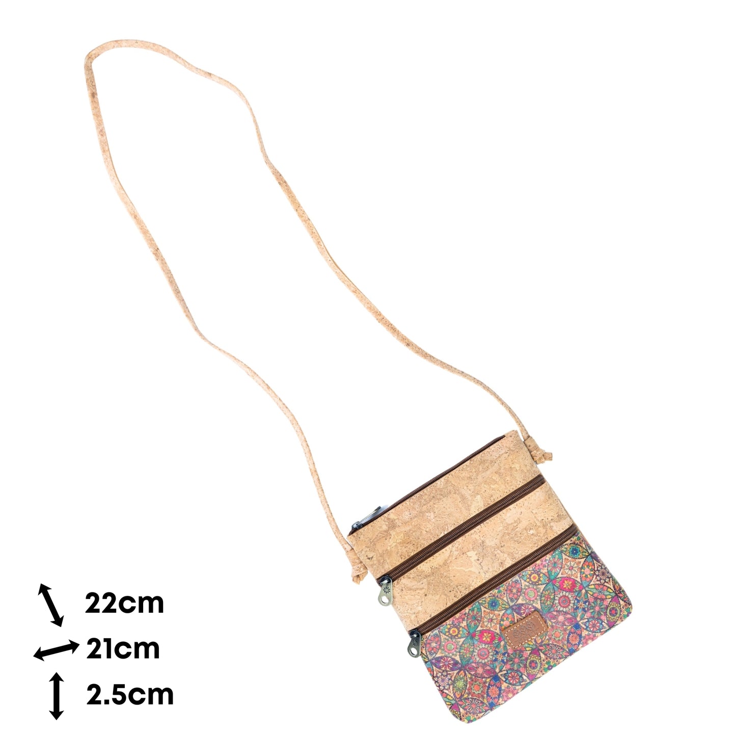 Printed Cork Crossbody Bag with Multiple Zip Compartments BAGD-656