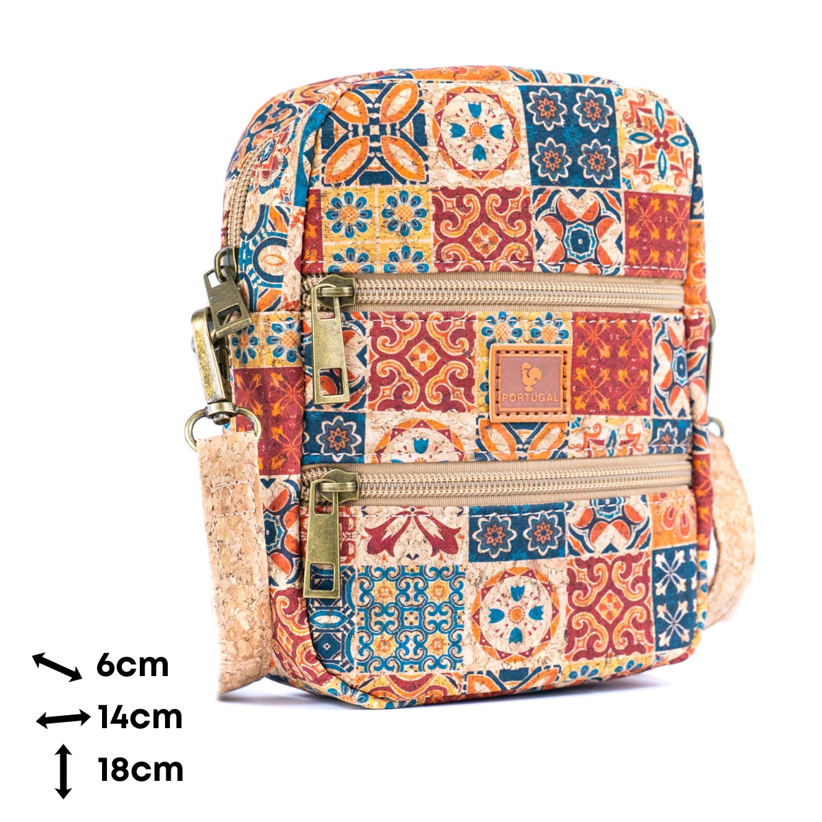 12 UNITS - Mixed Cork Crossbody Bags With Double Front Zippers BAGD-618-MIX-12