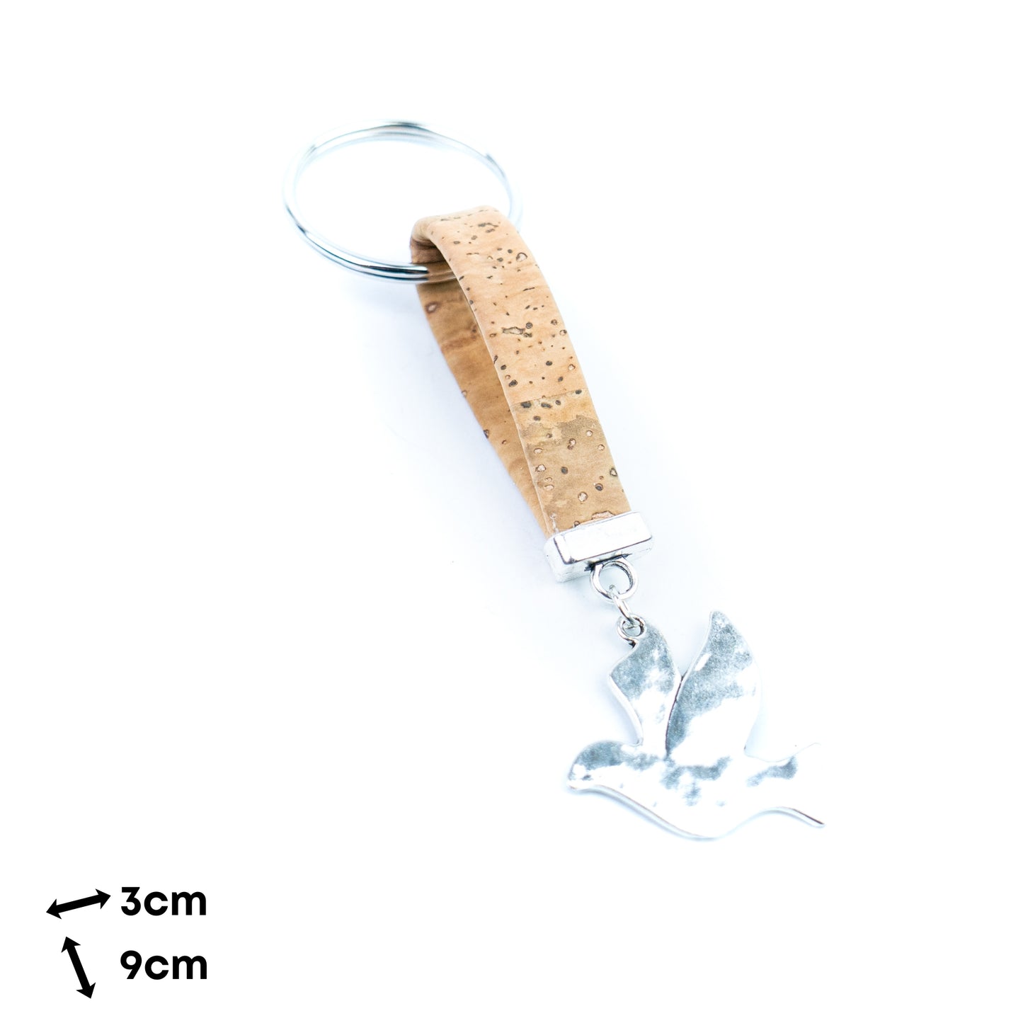 Natural Cork Keychain with Dove Charm I-062-MIX-10