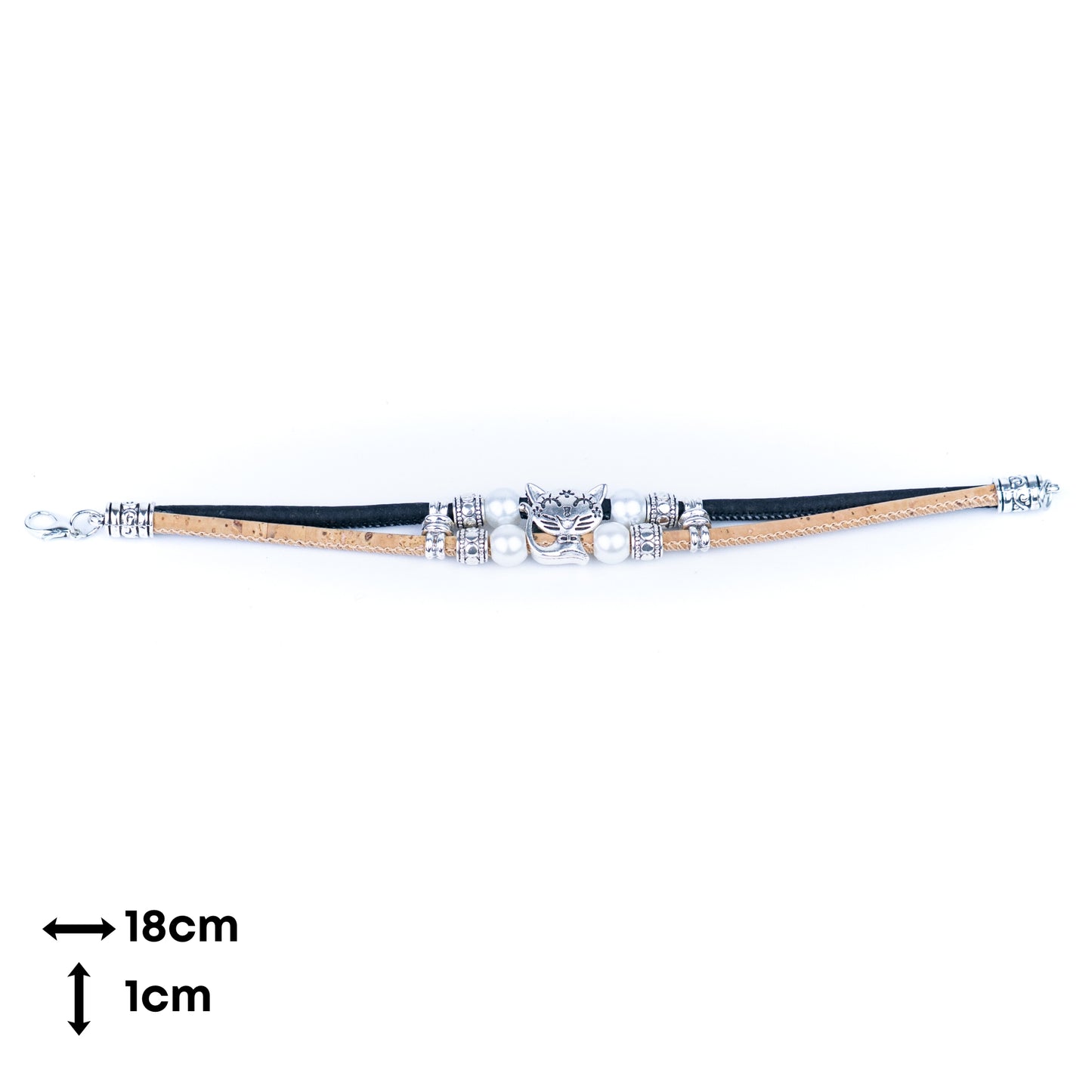 Colorful cork with pearl and cat pendant bracelet adjustable BR-004-MIX-5