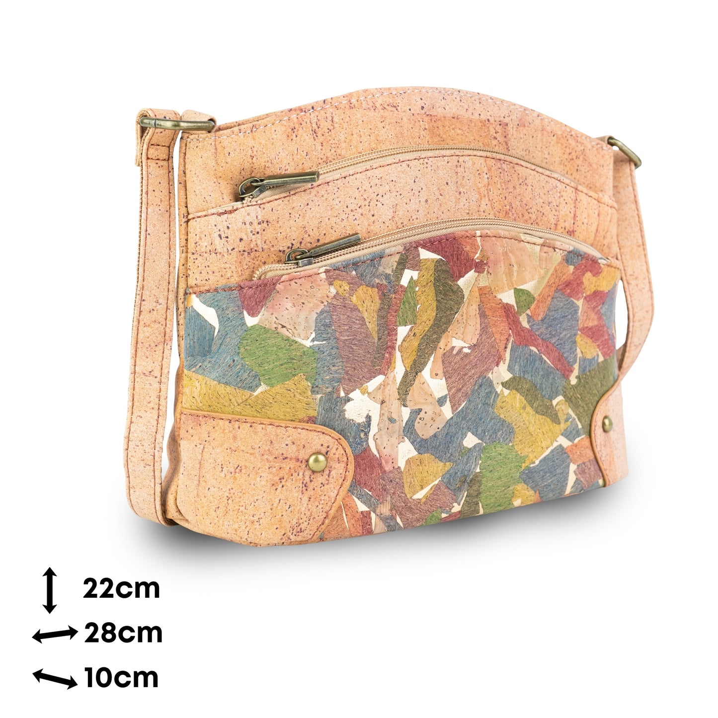 Natural Cork Multi-Pocket Crossbody Bag for Women – Vegan Shoulder Handbag BAG-2405