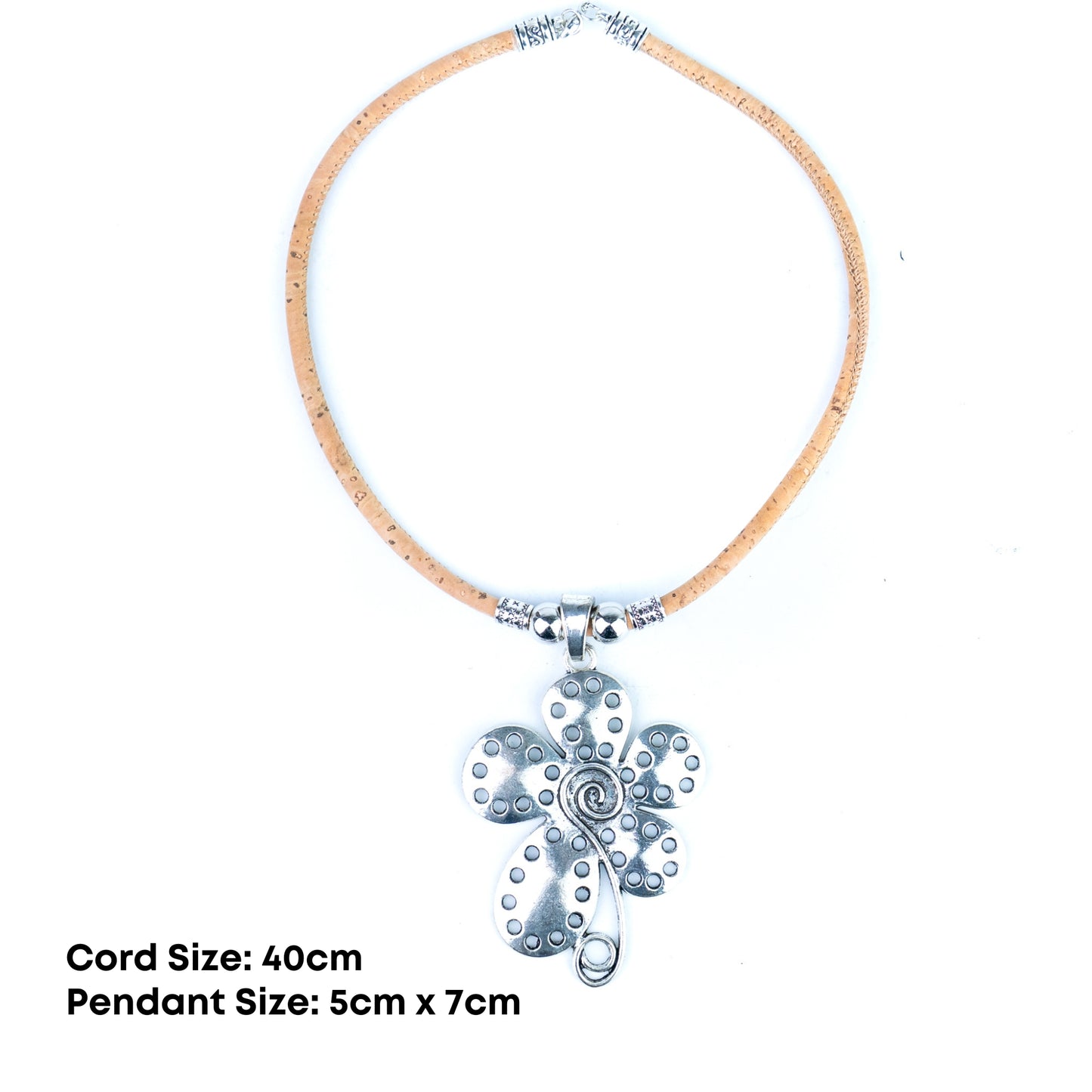 Portuguese Handmade Cork Necklace with Floral Alloy Pendant NE-1091-3