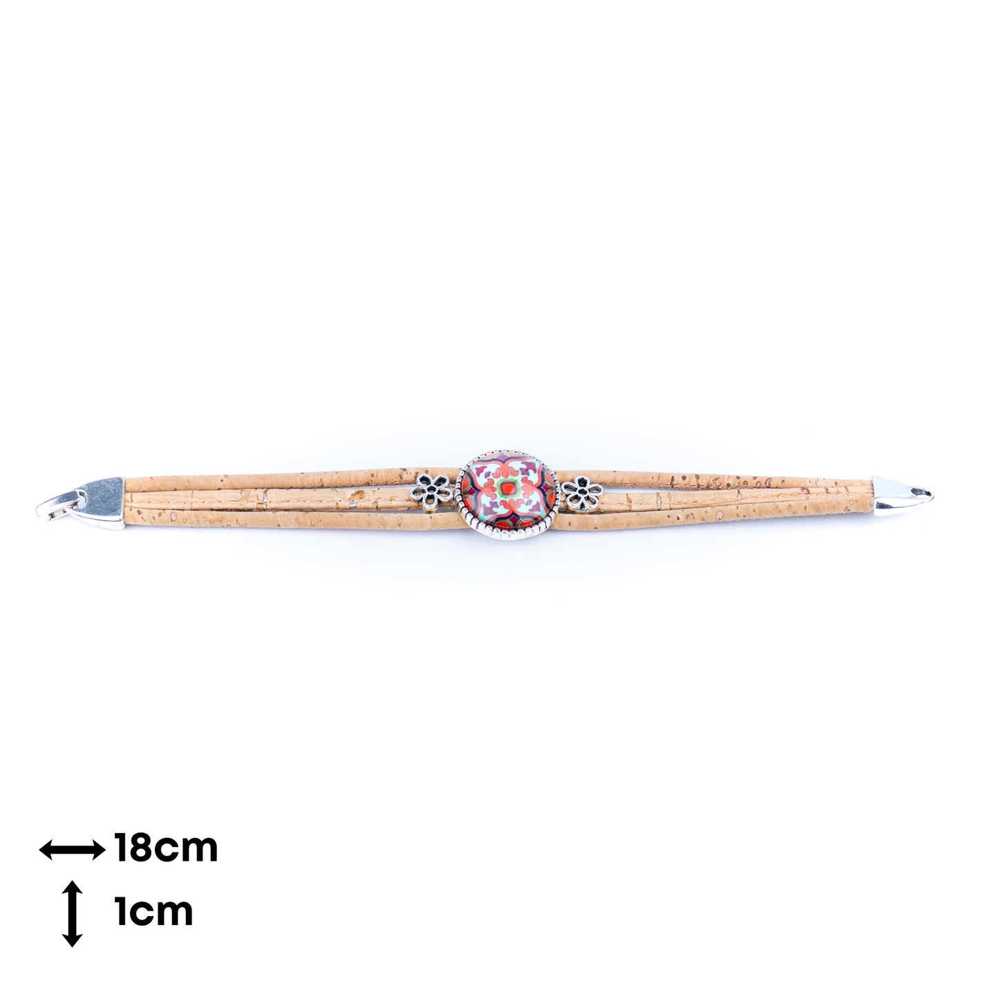 Portuguese handmade cork bracelet | Round colorful patterned ornament | Multi-strand cork design | Alloy fittingsBR-444-MIX-5-random