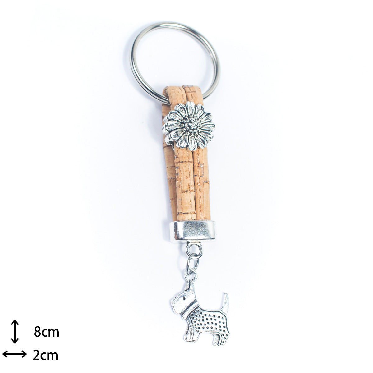 colored cork cord and puppy pendant handmade cork keychain I-019-MIX-10