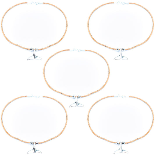 3mm cork cord with whale tail Pendant handmade Cork Necklace N-009-5