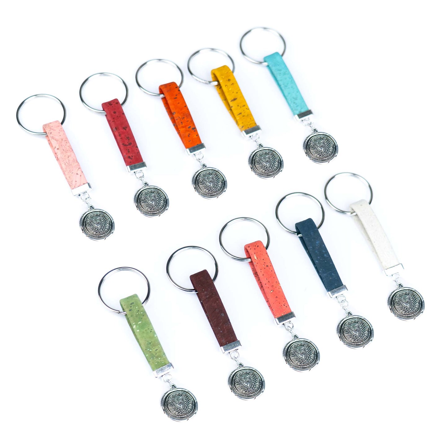 Handmade Cork Keychains with  Peace &amp; Love Seal Pendant  I-116-MIX-10