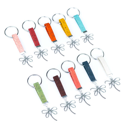 Handmade Cork Keychains with dragonfly，cork keychain  I-117-MIX-10