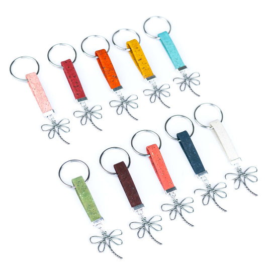 Handmade Cork Keychains with dragonfly，cork keychain  I-117-MIX-10