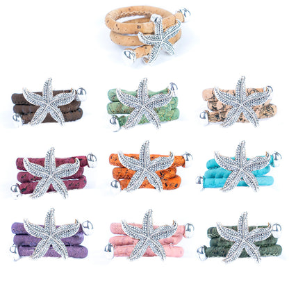 Handcrafted women's ring with natural cork cord and starfish alloy hardware  R-022-MIX-10