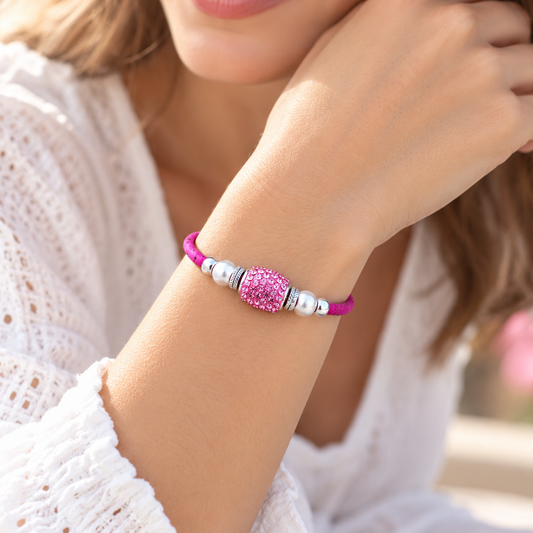 Colorful Natural Cork Bracelet with Sparkling Rhinestone Bead – Adjustable Design  DBR-073-MIX-5