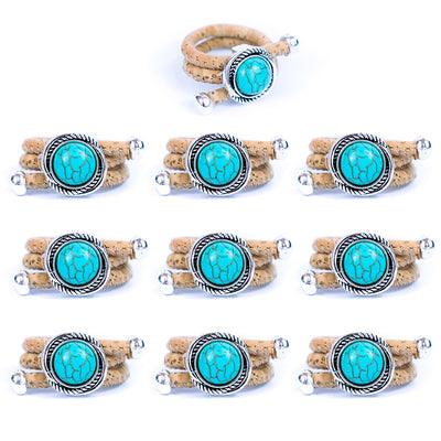 3mm Round Natural Cork Wire with Turquoise and Alloy Accessories Handmade Women's Ring  RW-039-10