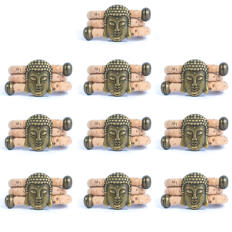 Natural cork cord and bronze Buddha head alloy hardware handmade women&