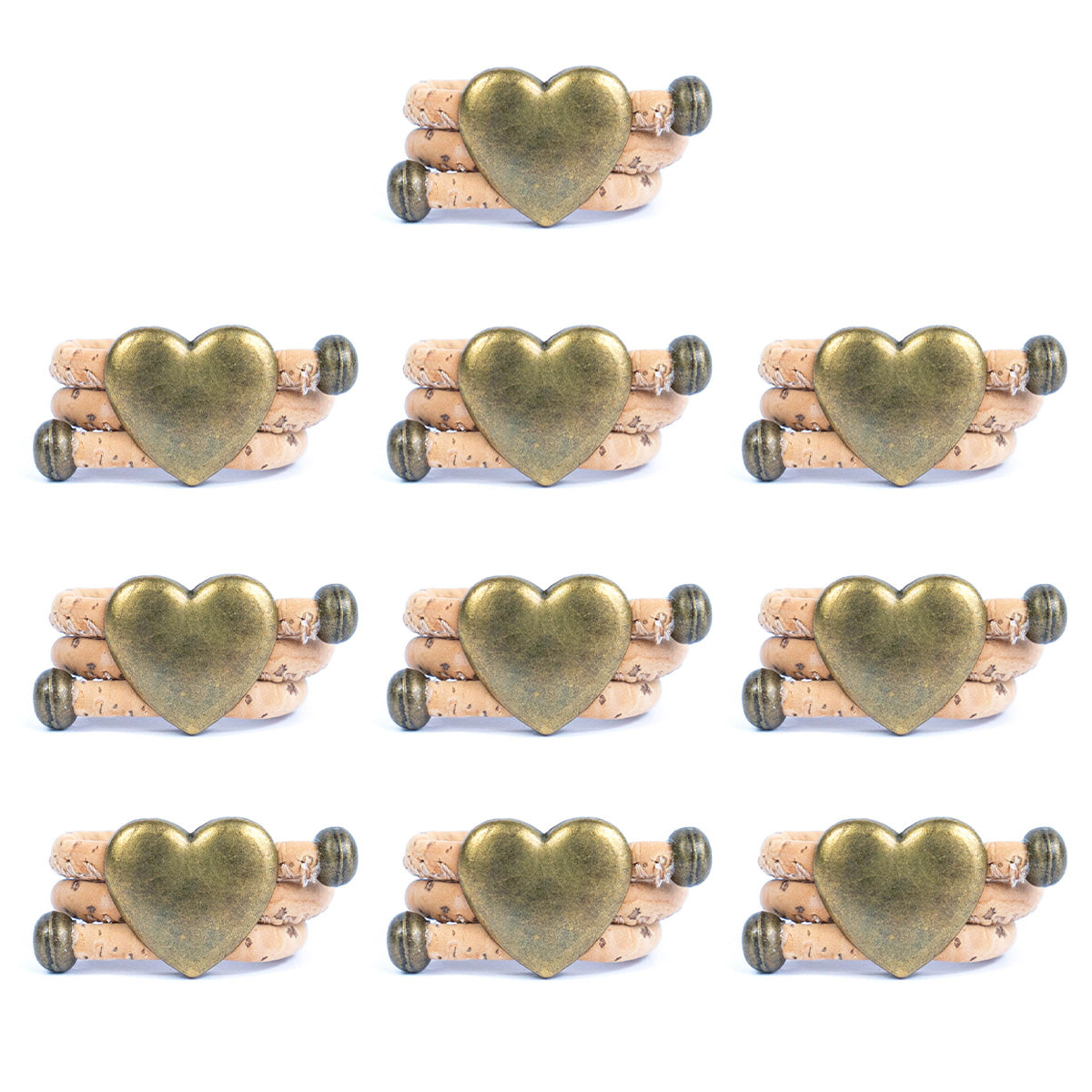 Natural cork cord and bronze heart alloy hardware handmade women's ring  RW-045-A-10