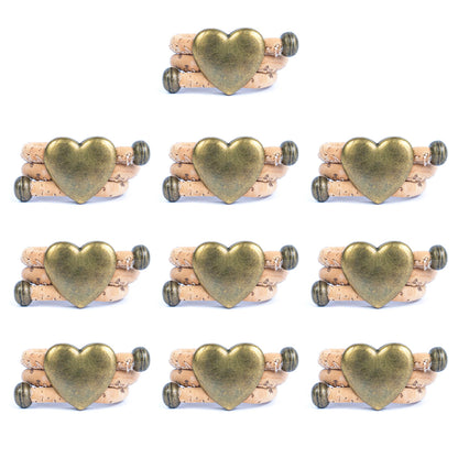 Natural cork cord and bronze heart alloy hardware handmade women's ring  RW-045-A-10