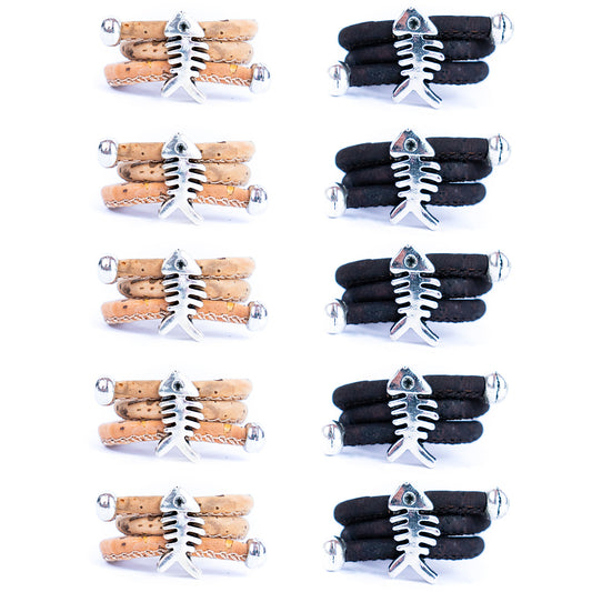 Handcrafted women's fashion ring with natural cork wire and fish alloy hardware! RW-049-AB-10