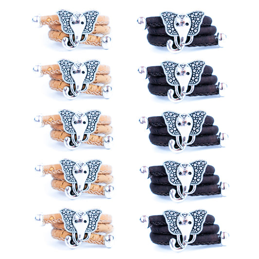 Handcrafted women's fashion ring with natural cork wire and elephant alloy hardware! RW-050-AB-10