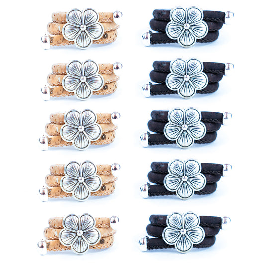 Handcrafted women's fashion ring with natural cork wire and flower alloy hardware! RW-052-AB-10