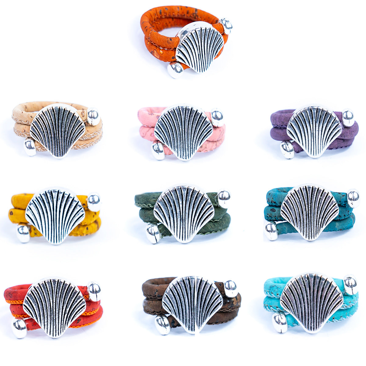 Natural colored cork cord and shell alloy accessories handmade fashion ring for women  RW-054-MIX-10