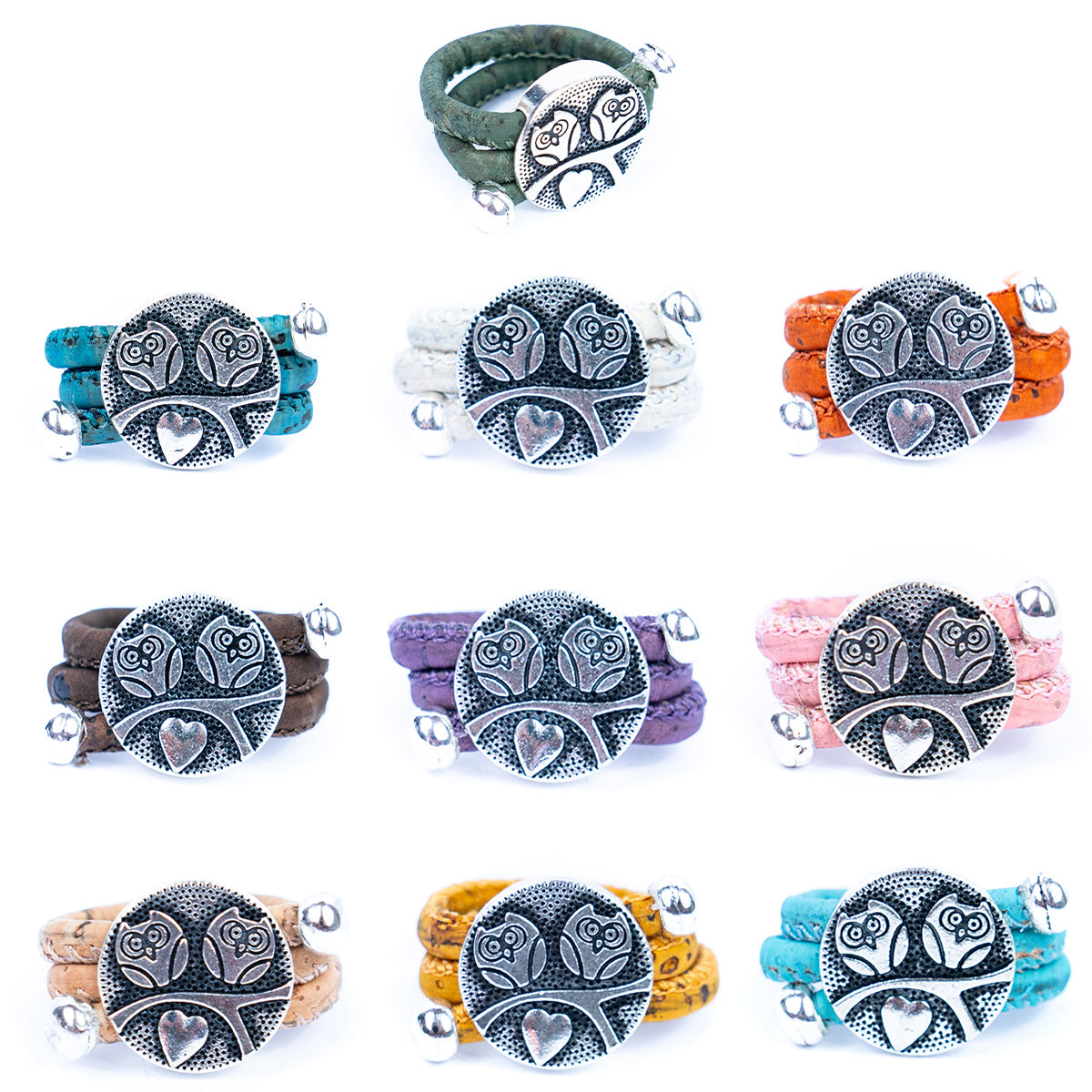 Natural colored cork cord and owl alloy accessories handmade fashion ring for women  RW-057-MIX-10