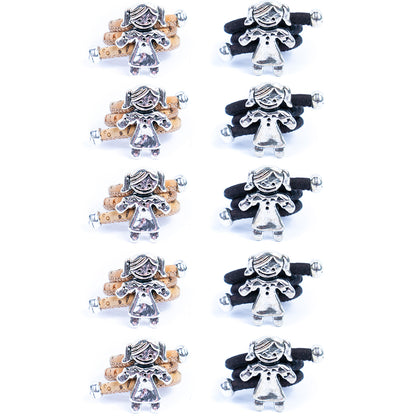 Natural cork cord and girls alloy accessories handmade ladies rings RW-059-AB-10