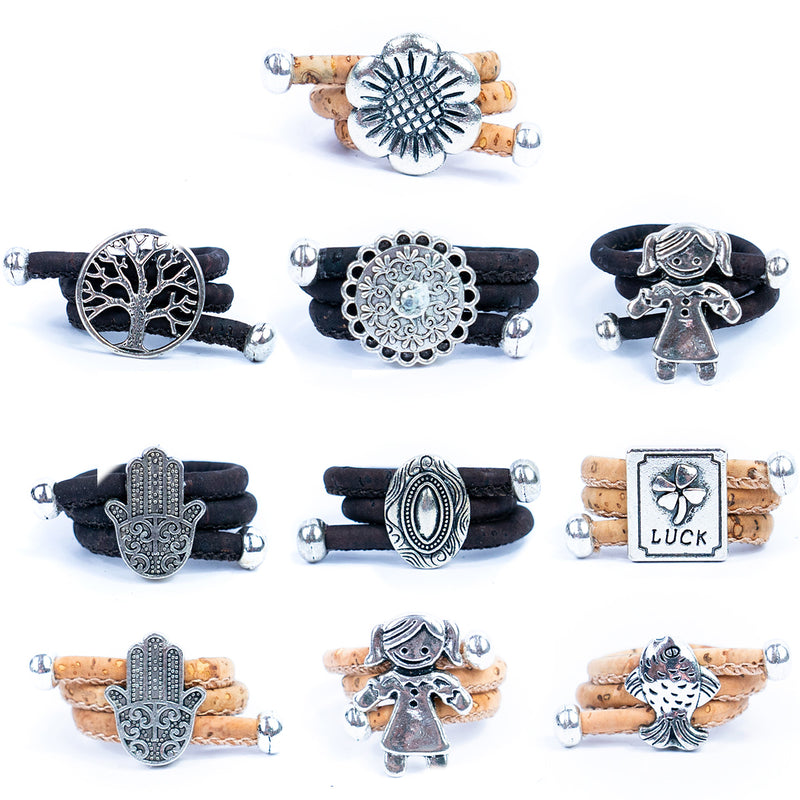 Natural cork cord and alloy accessories handmade ladies rings RW-061-MIX-10 (RANDOM)