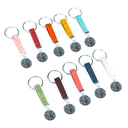 Handmade Cork Keychains with Tree Pendant  I-062-MIX-10