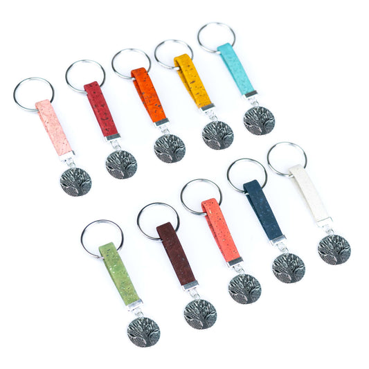 Handmade Cork Keychains with Tree Pendant  I-062-MIX-10