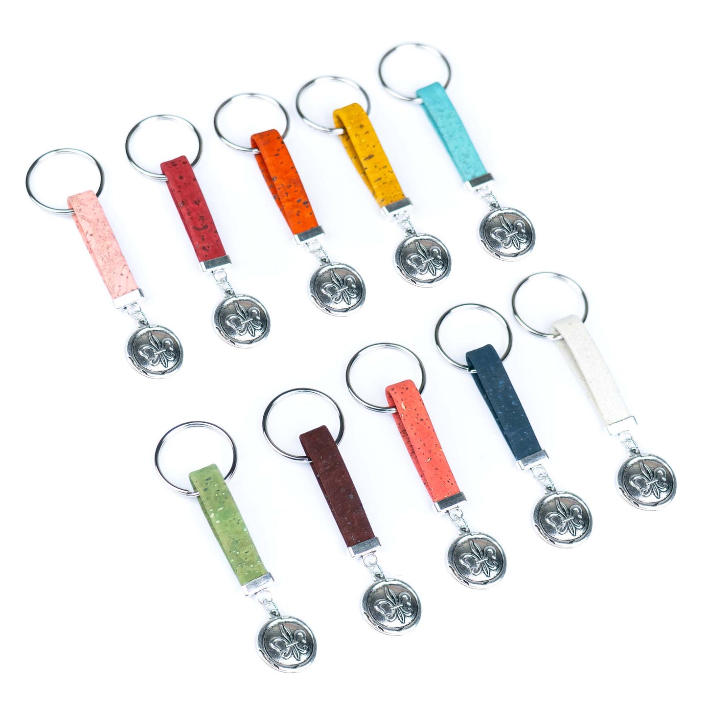 Handmade Cork Keychains with Fleur-de-lis Medallion Pendant  I-079-MIX-10