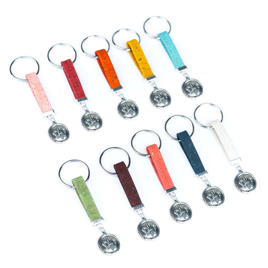 Handmade Cork Keychains with Fleur-de-lis Medallion Pendant  I-079-MIX-10