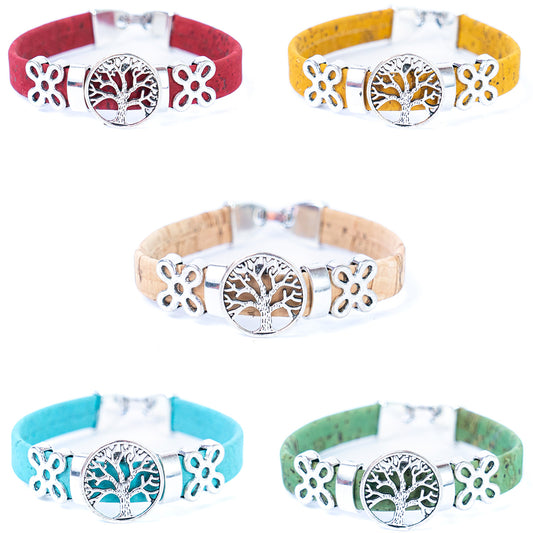 10mm flat wire colored cork wire and tree alloy hardware handmade ladies bracelet BR-101-MIX-5