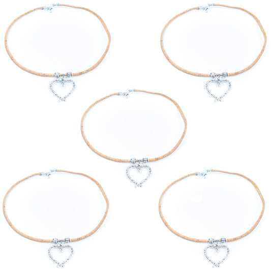 Natural cork cord and alloy heart pendant handmade women's fashion necklace NE-1059-5