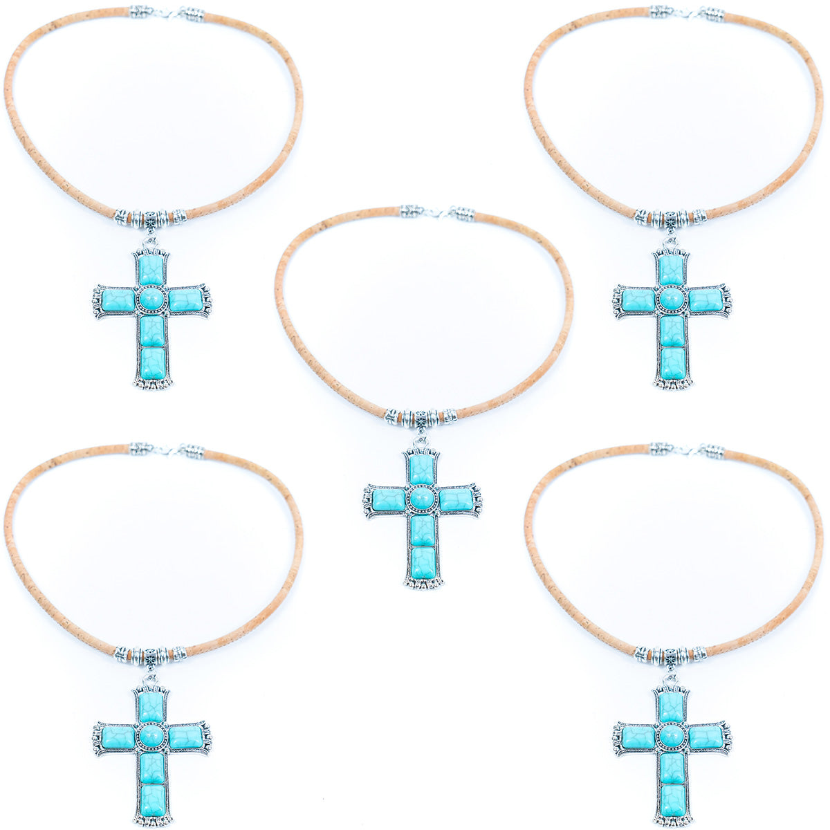 Natural cork cord and alloy cross pendant handmade women's fashion necklace NE-1070-5