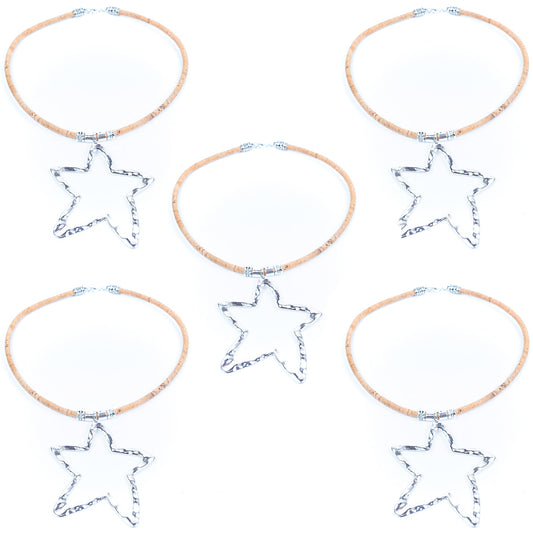 Natural cork cord and hollow star pendant handmade women's fashion necklace NE-1071-5
