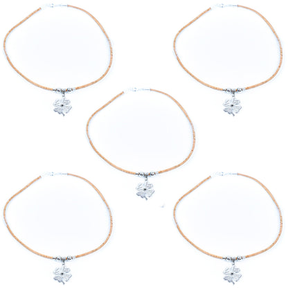 Natural cork cord and Four Leaf Clover pendant handmade women's fashion necklace NE-1072-5