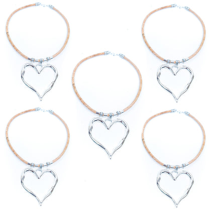 Natural cork cord and hollow heart pendant handmade women's fashion necklace NE-1073-5