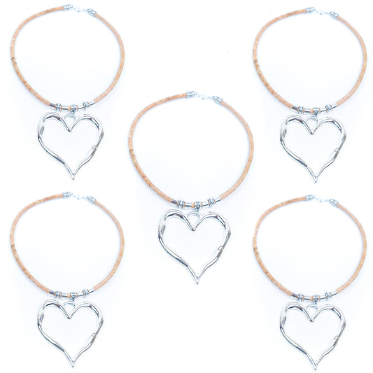 Natural cork cord and hollow heart pendant handmade women's fashion necklace NE-1073-5