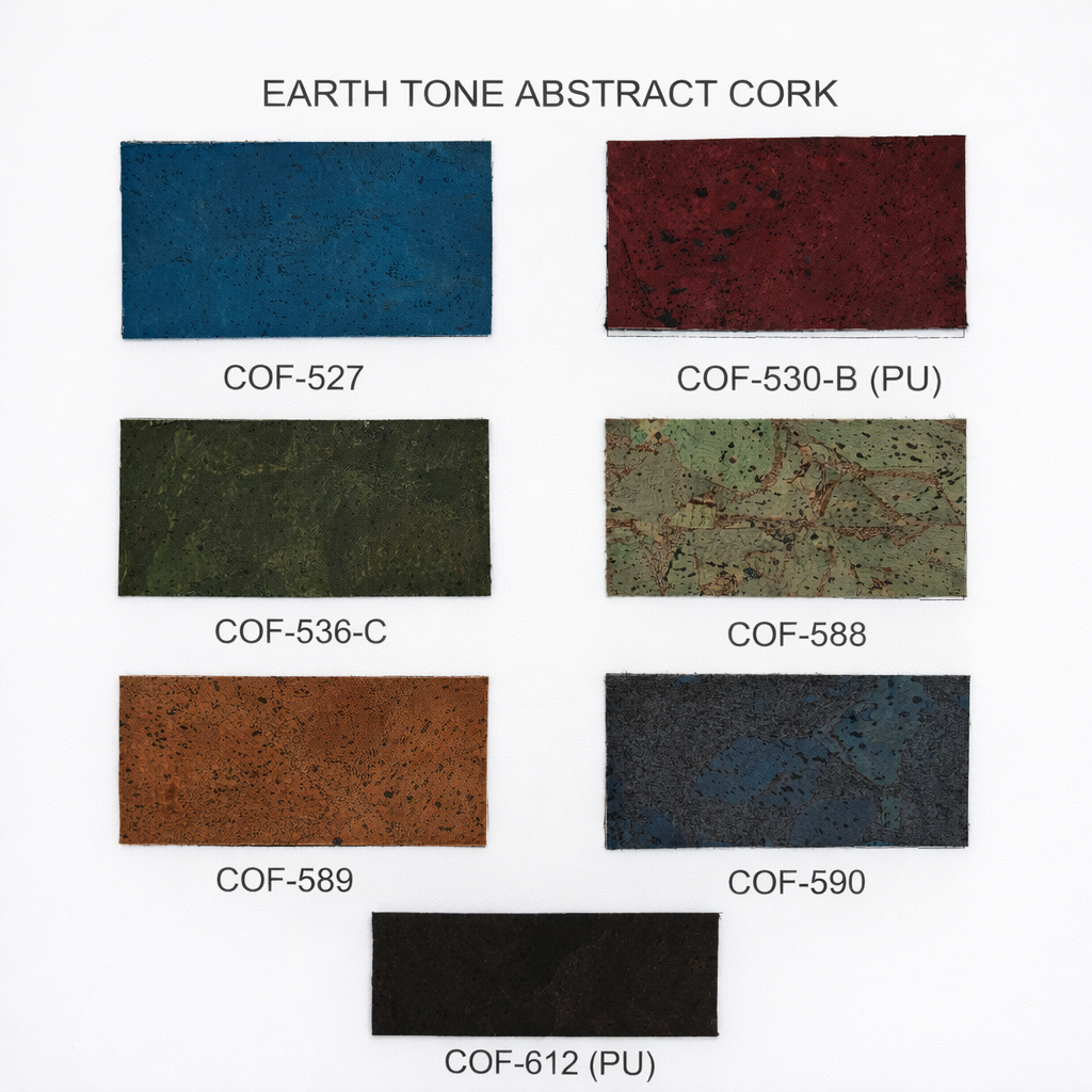 Earth Tone Abstract Cork Fabric | 8x5cm (3.1x2in) | 15 Piece Sample Pack