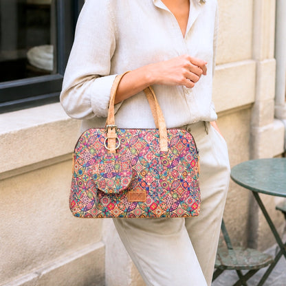 Printed Cork Handbag with Detachable Mini Zipper Purse & Shoulder Strap BAGD-667
