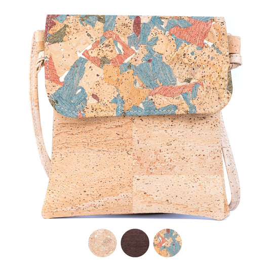 Eco-Friendly Cork Crossbody Bag with Flap Closure - Vegan Leather Shoulder Bag BAGP-344