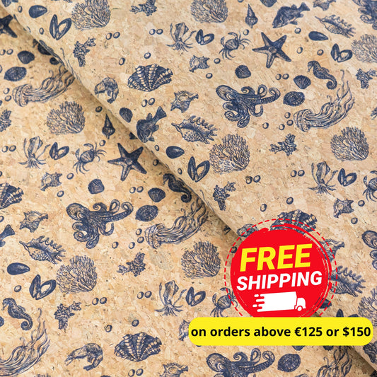 Summer Collection - Vintage Sea Life Cork Fabric COF-31