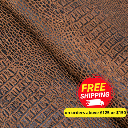 Crocodile Pattern Cork Fabric | Brown Embossed Cork Leather COF-701