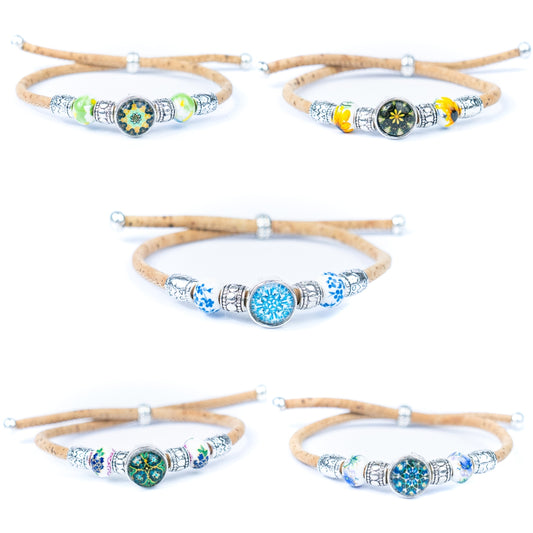 Natural cork cord and ceramic beads handmade women's fashion bracelet BR-456-MIX-5