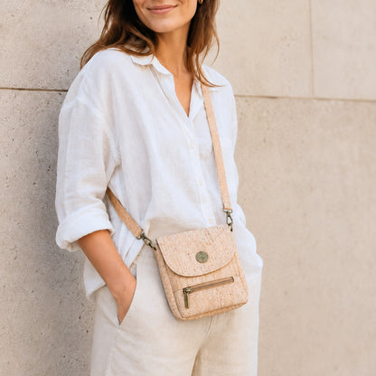 Natural Cork Crossbody Phone Bag with Vintage Turn Lock – BAG-2359