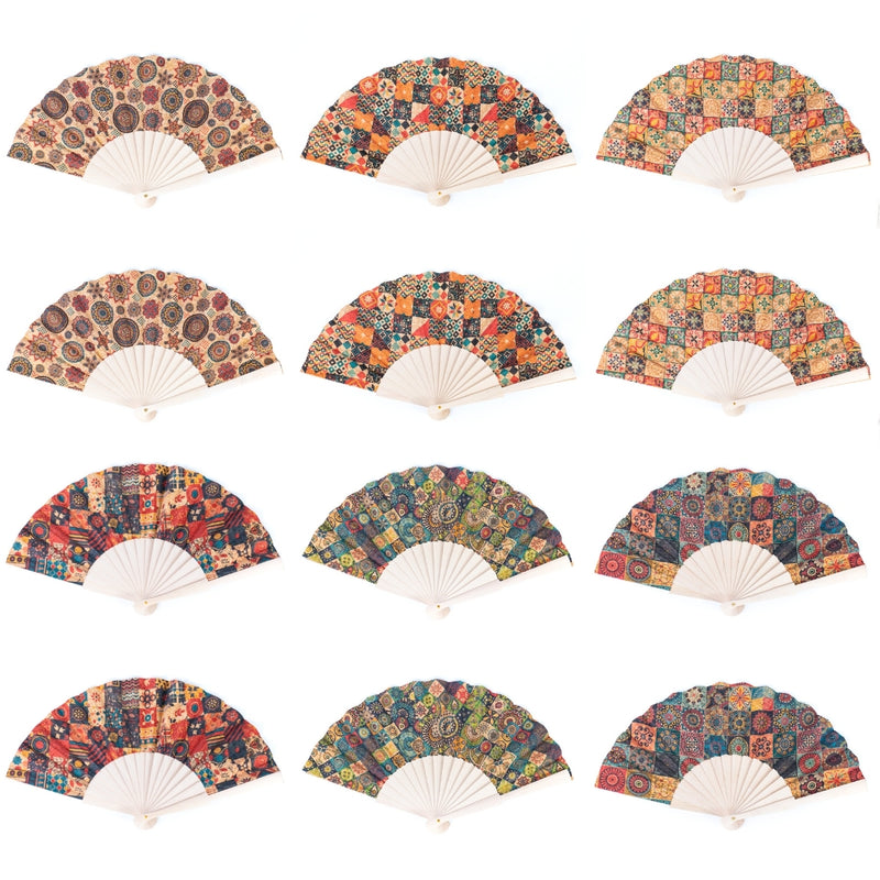 Cork Antique Wooden Folding Hand Fan L-075-12（12units）