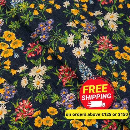 Black Cork Fabric with Multicolor Floral Print COF-670