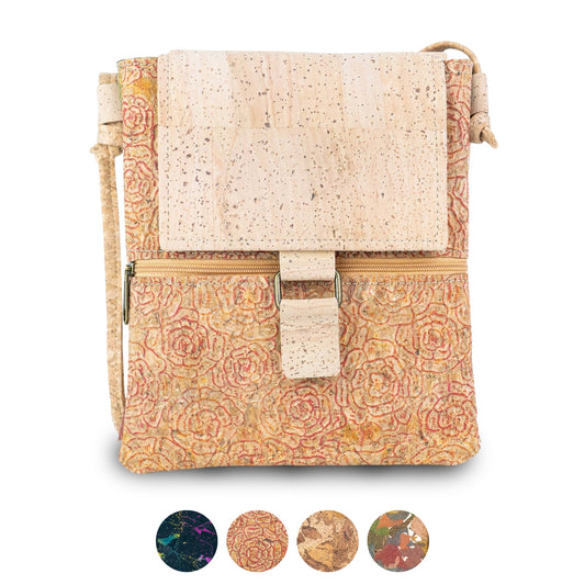 Premium Natural Cork Crossbody Bag with Flap and Front Zip Pocket BAGP-389