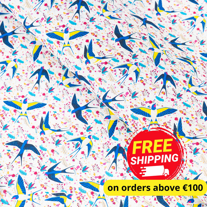 Swallow and Flowers Cork Fabric COF-648