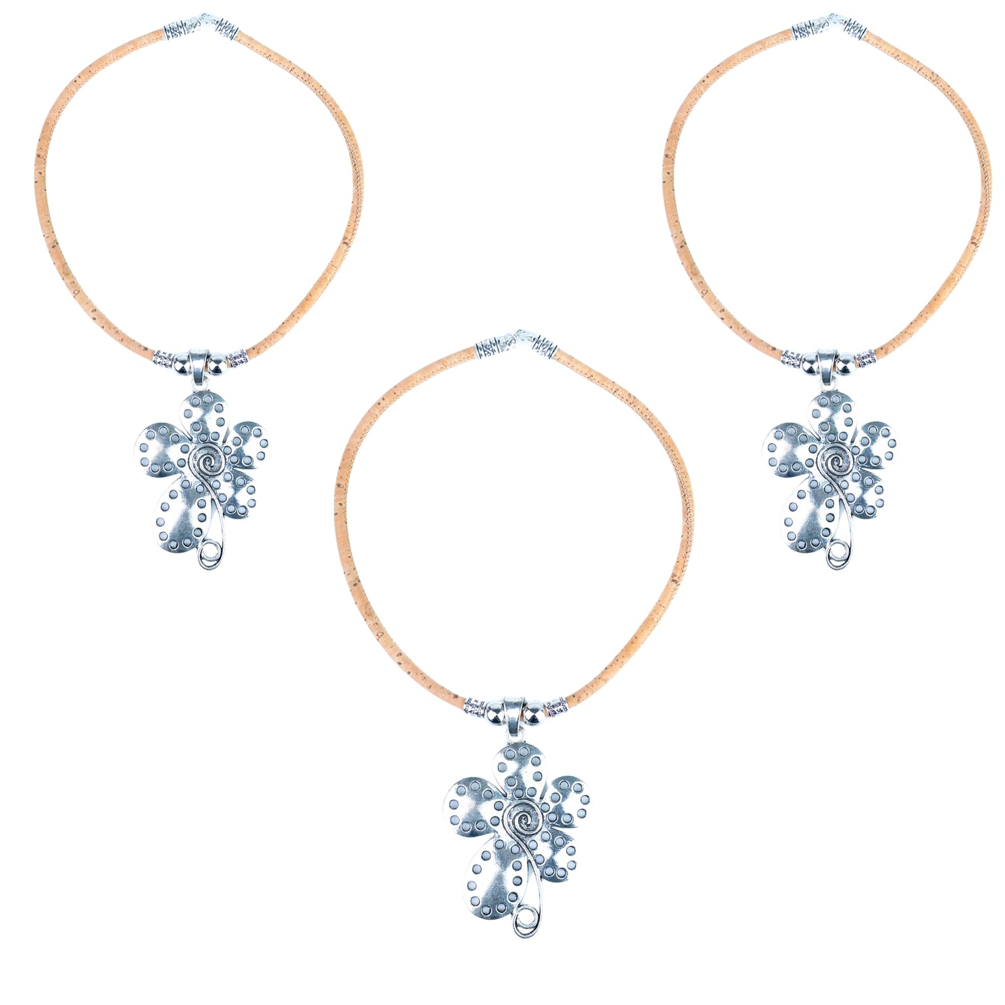 Portuguese Handmade Cork Necklace with Floral Alloy Pendant NE-1091-3