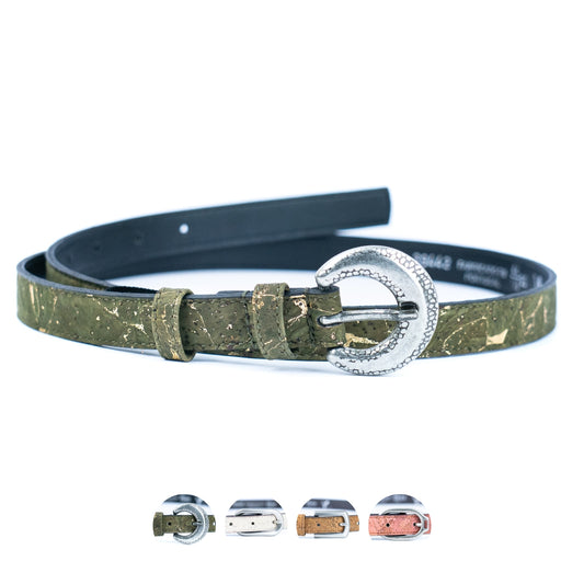 Women's Slim Cork Belt with Design Buckle  L-1117